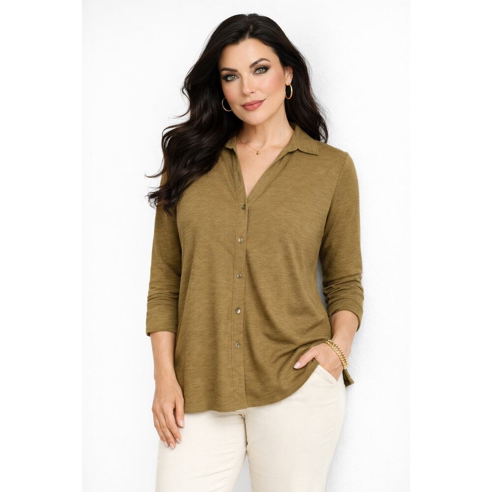 Massimo Dutti Olive Green Button-Down Shirt